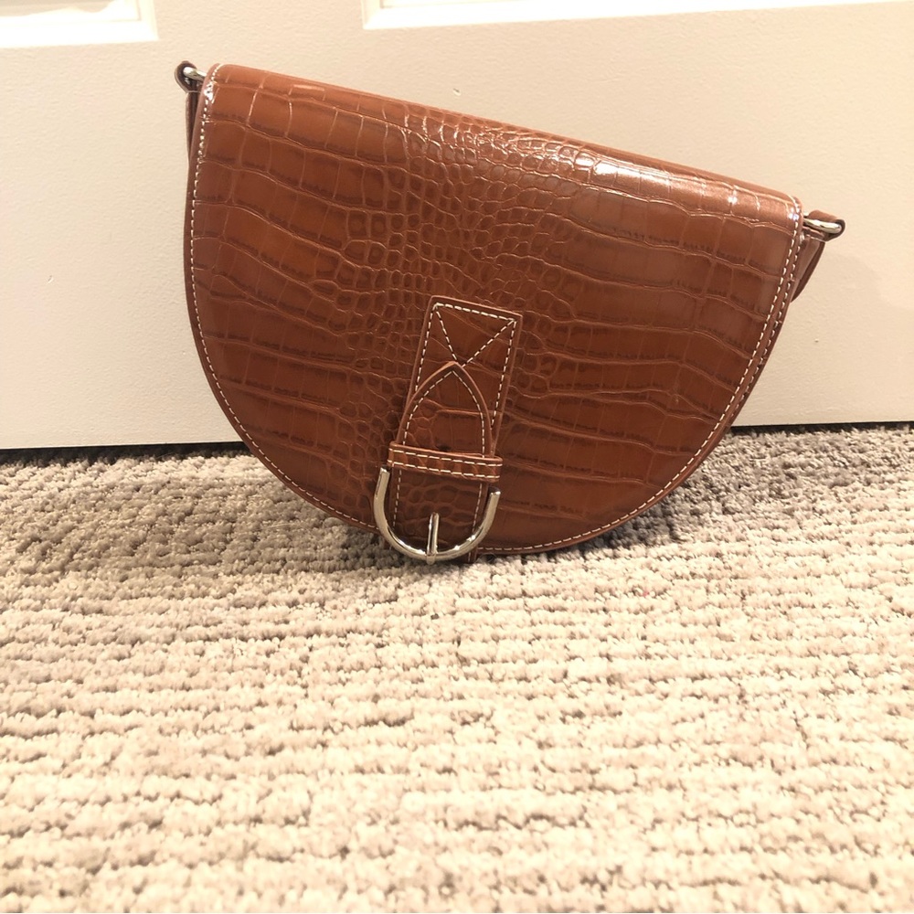 Brown Faux Croc Leather Buckle Crossbody Bag - Picture 2 of 13